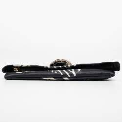 Pre Owned Roberto Cavalli Black Printed Satin Snake Embellished Foldover Clutch