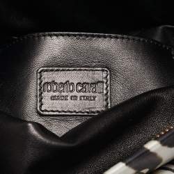 Pre Owned Roberto Cavalli Black Printed Satin Snake Embellished Foldover Clutch