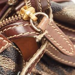 Pre Owned Roberto Cavalli Metallic/Brown Leopard Print Coated Canvas and Leather Zip Tote