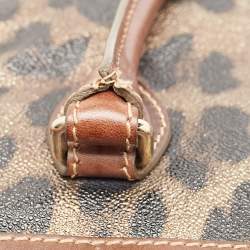 Pre Owned Roberto Cavalli Metallic/Brown Leopard Print Coated Canvas and Leather Zip Tote