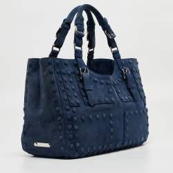 Pre Owned Roberto Cavalli Blue Suede Pebble Studded Tote