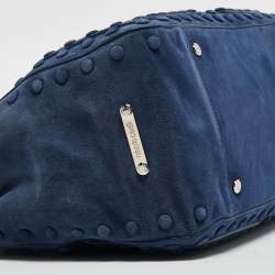 Pre Owned Roberto Cavalli Blue Suede Pebble Studded Tote