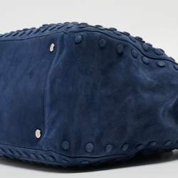 Pre Owned Roberto Cavalli Blue Suede Pebble Studded Tote