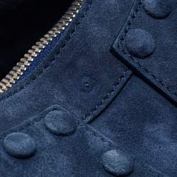 Pre Owned Roberto Cavalli Blue Suede Pebble Studded Tote