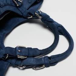 Pre Owned Roberto Cavalli Blue Suede Pebble Studded Tote