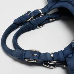 Pre Owned Roberto Cavalli Blue Suede Pebble Studded Tote