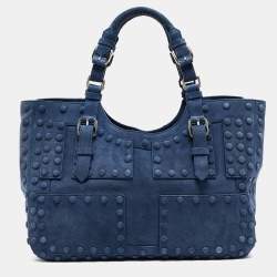 Pre Owned Roberto Cavalli Blue Suede Pebble Studded Tote