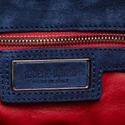 Pre Owned Roberto Cavalli Blue Suede Pebble Studded Tote