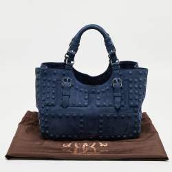 Pre Owned Roberto Cavalli Blue Suede Pebble Studded Tote