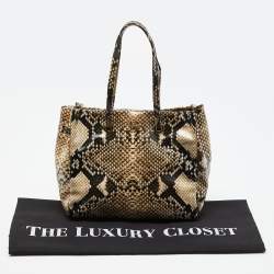 Pre Owned Roberto Cavalli Beige/Brown Snakeskin Print Coated Canvas Tote