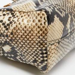 Pre Owned Roberto Cavalli Beige/Brown Snakeskin Print Coated Canvas Tote