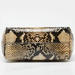 Pre Owned Roberto Cavalli Beige/Brown Snakeskin Print Coated Canvas Tote