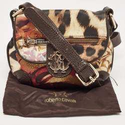 Pre Owned Roberto Cavalli Multicolor Printed Fabric and Leather Shoulder Bag