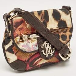 Pre Owned Roberto Cavalli Multicolor Printed Fabric and Leather Shoulder Bag
