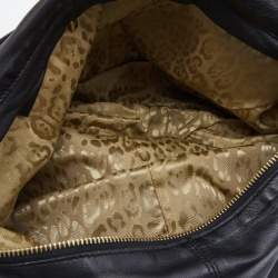 Pre Owned Roberto Cavalli Black/Gold Leather Studded Fringe Hobo