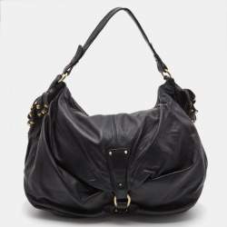 Pre Owned Roberto Cavalli Black/Gold Leather Studded Fringe Hobo