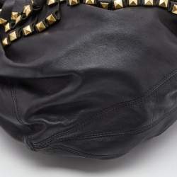 Pre Owned Roberto Cavalli Black/Gold Leather Studded Fringe Hobo