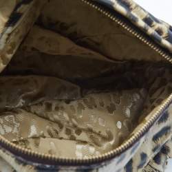 Pre Owned Roberto Cavalli Cream/Black Leopard Print Leather Studded Fringe Hobo