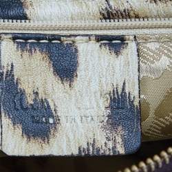 Pre Owned Roberto Cavalli Cream/Black Leopard Print Leather Studded Fringe Hobo