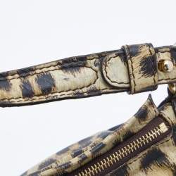 Pre Owned Roberto Cavalli Cream/Black Leopard Print Leather Studded Fringe Hobo