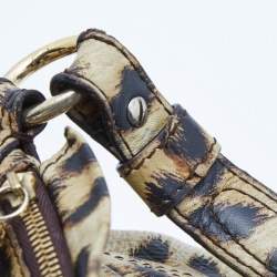 Pre Owned Roberto Cavalli Cream/Black Leopard Print Leather Studded Fringe Hobo