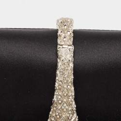Pre Owned Roberto Cavalli Black/Silver Satin and Leather Snake Embellished Chain Clutch
