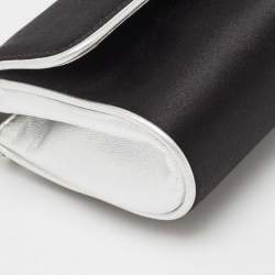 Pre Owned Roberto Cavalli Black/Silver Satin and Leather Snake Embellished Chain Clutch