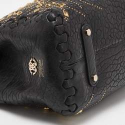 Roberto Cavalli Black Studded Leather Satchel