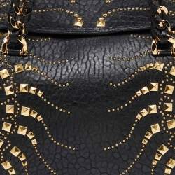 Roberto Cavalli Black Studded Leather Satchel
