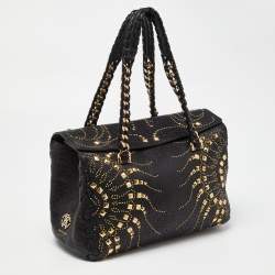 Roberto Cavalli Black Studded Leather Satchel