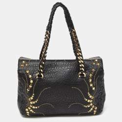 Roberto Cavalli Black Studded Leather Satchel