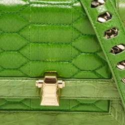 Pre Owned Roberto Cavalli Green Croc and Snakeskin Flap Chain Bag 