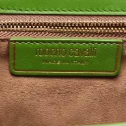 Pre Owned Roberto Cavalli Green Croc and Snakeskin Flap Chain Bag 