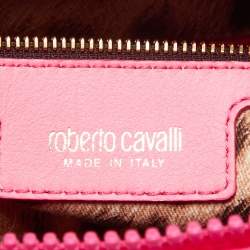 Roberto Cavalli Neon Pink Snakeskin Diva Top Handle Bag