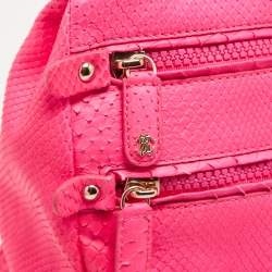 Roberto Cavalli Neon Pink Snakeskin Diva Top Handle Bag
