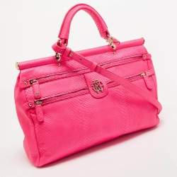 Roberto Cavalli Neon Pink Snakeskin Diva Top Handle Bag