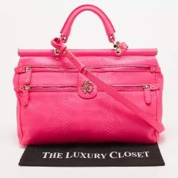 Roberto Cavalli Neon Pink Snakeskin Diva Top Handle Bag