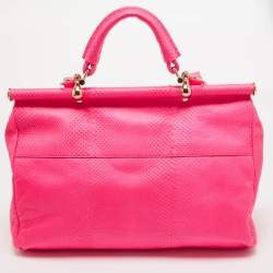 Roberto Cavalli Neon Pink Snakeskin Diva Top Handle Bag