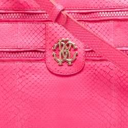 Roberto Cavalli Neon Pink Snakeskin Diva Top Handle Bag