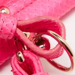 Roberto Cavalli Neon Pink Snakeskin Diva Top Handle Bag
