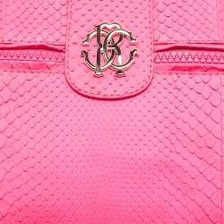 Roberto Cavalli Neon Pink Snakeskin Diva Top Handle Bag