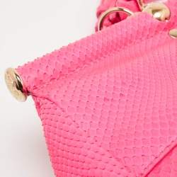 Roberto Cavalli Neon Pink Snakeskin Diva Top Handle Bag