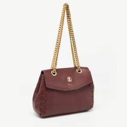 Pre Owned Roberto Cavalli Burgundy Leather Chain Shoulder Bag