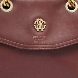 Pre Owned Roberto Cavalli Burgundy Leather Chain Shoulder Bag