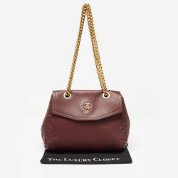 Pre Owned Roberto Cavalli Burgundy Leather Chain Shoulder Bag