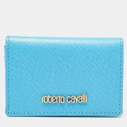 Roberto Cavalli Turquoise Leather Card Case