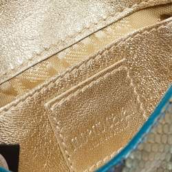 Pre Owned Roberto Cavalli Blue/Green Python Mini Buckle Crystals Pouch