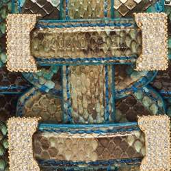 Pre Owned Roberto Cavalli Blue/Green Python Mini Buckle Crystals Pouch