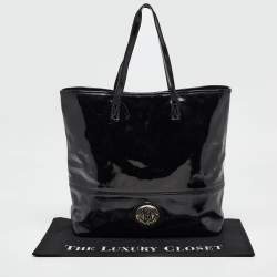 Pre Owned Roberto Cavalli Black Patent Leather Logo Tote