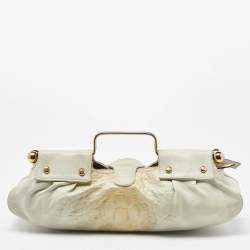 Pre Owned Roberto Cavalli Cream Leather Metal Frame Clutch